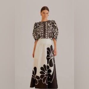 FARM Rio Black and White Floral A-Line Skirt and coordinating top
